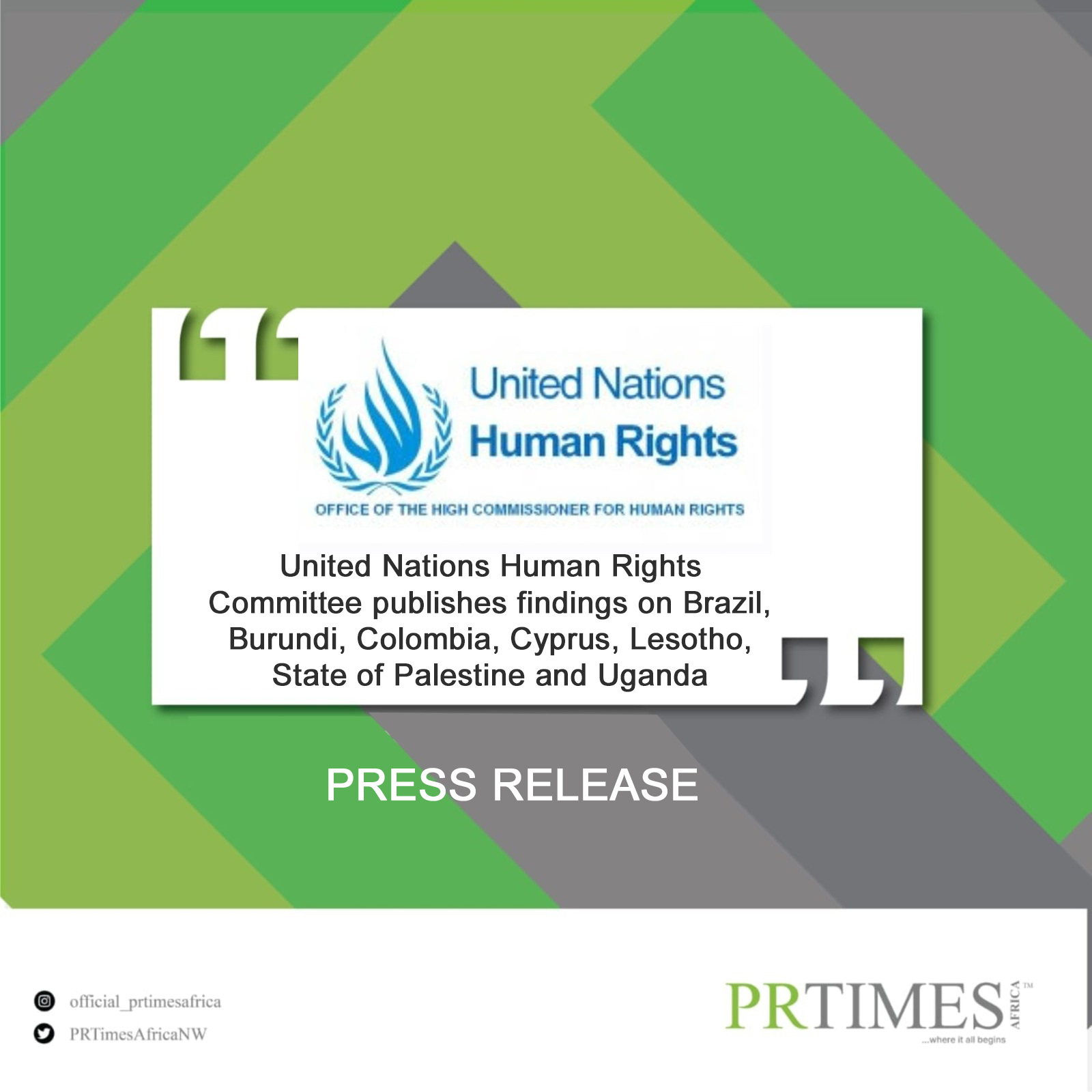 United Nations Human Rights Committee publishes findings on Brazil, Burundi, Colombia, Cyprus, Lesotho, State of Palestine and Uganda
