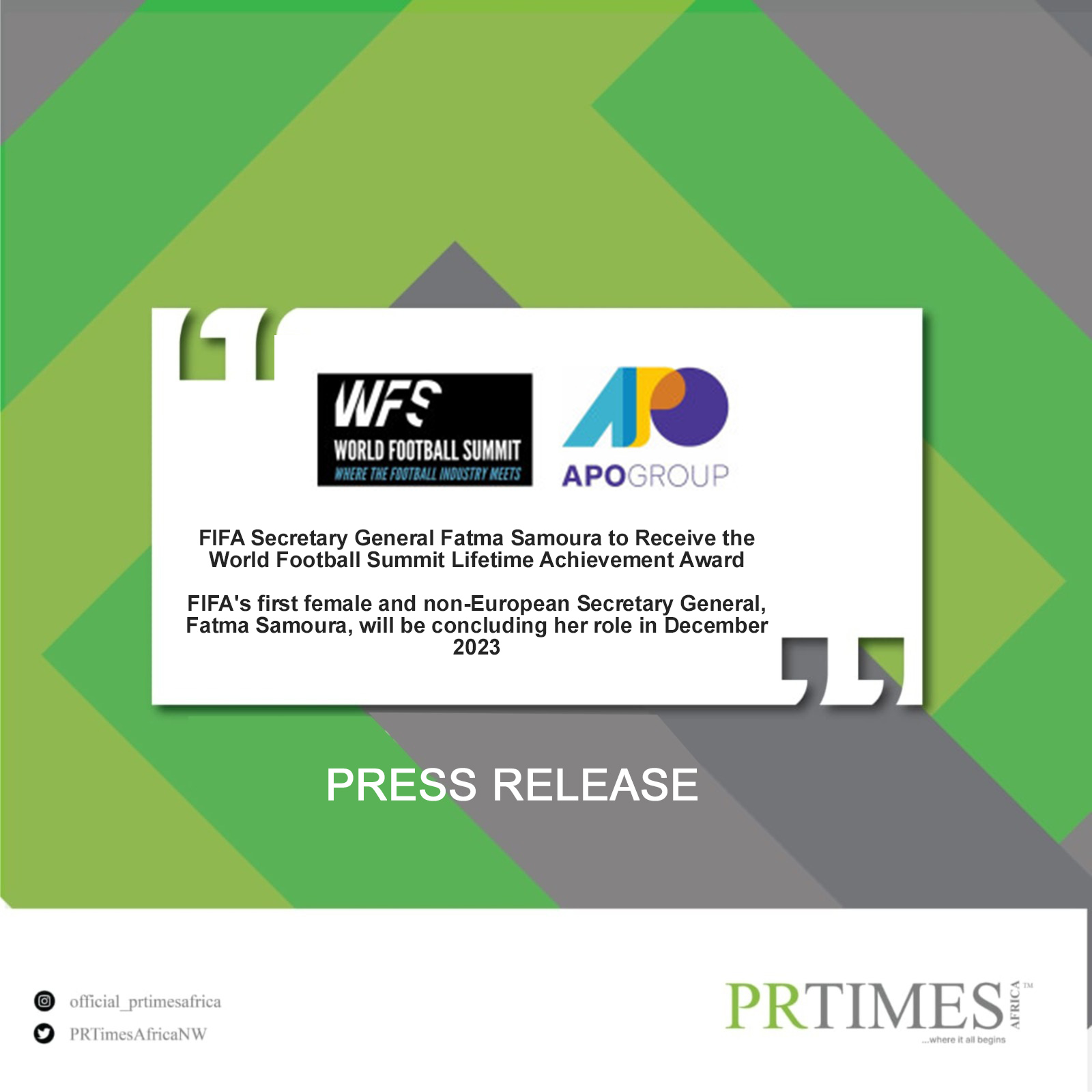 FIFA Secretary General Fatma Samoura to Receive the World Football Summit Lifetime Achievement Award