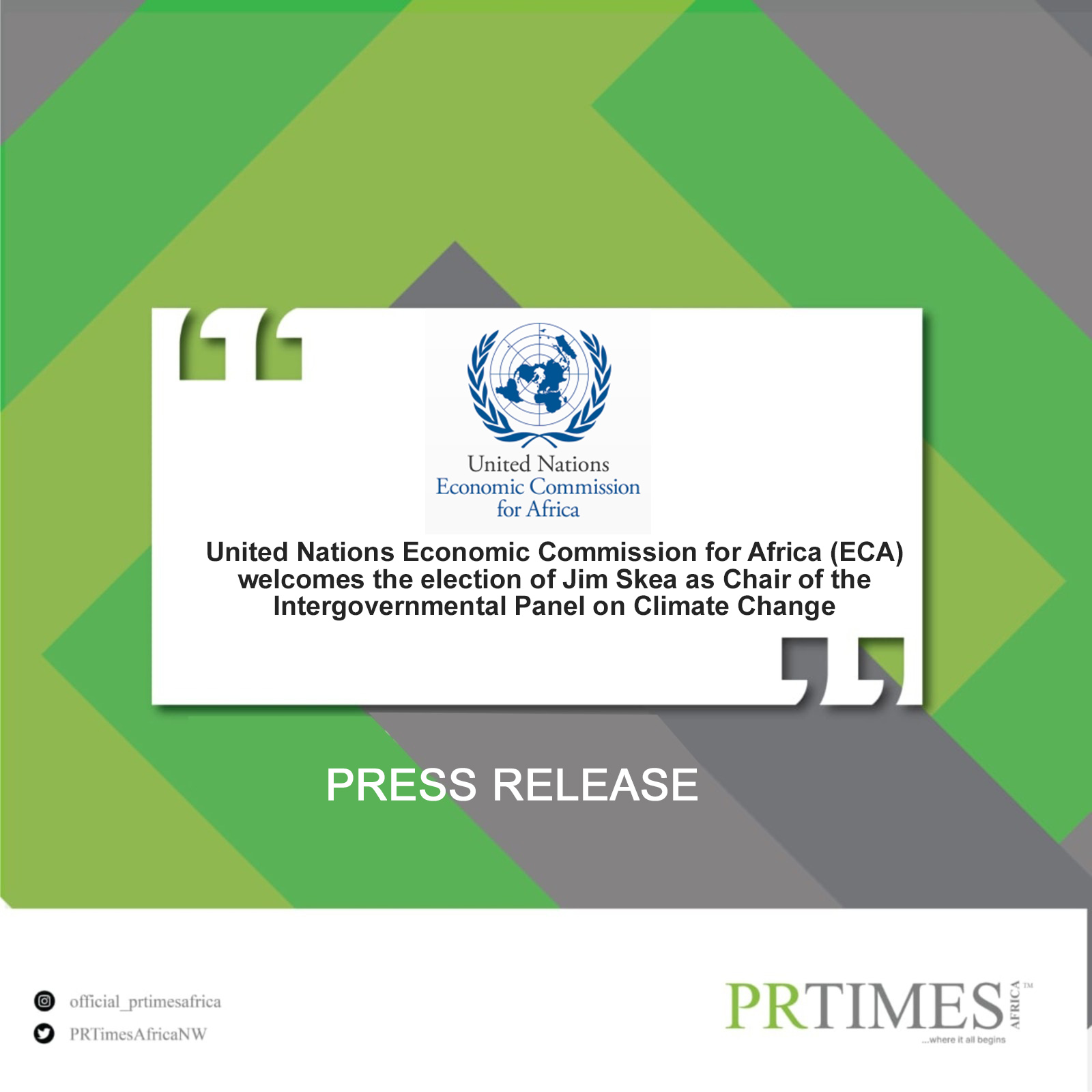 United Nations Economic Commission for Africa (ECA) welcomes the election of Jim Skea as Chair of the Intergovernmental Panel on Climate Change