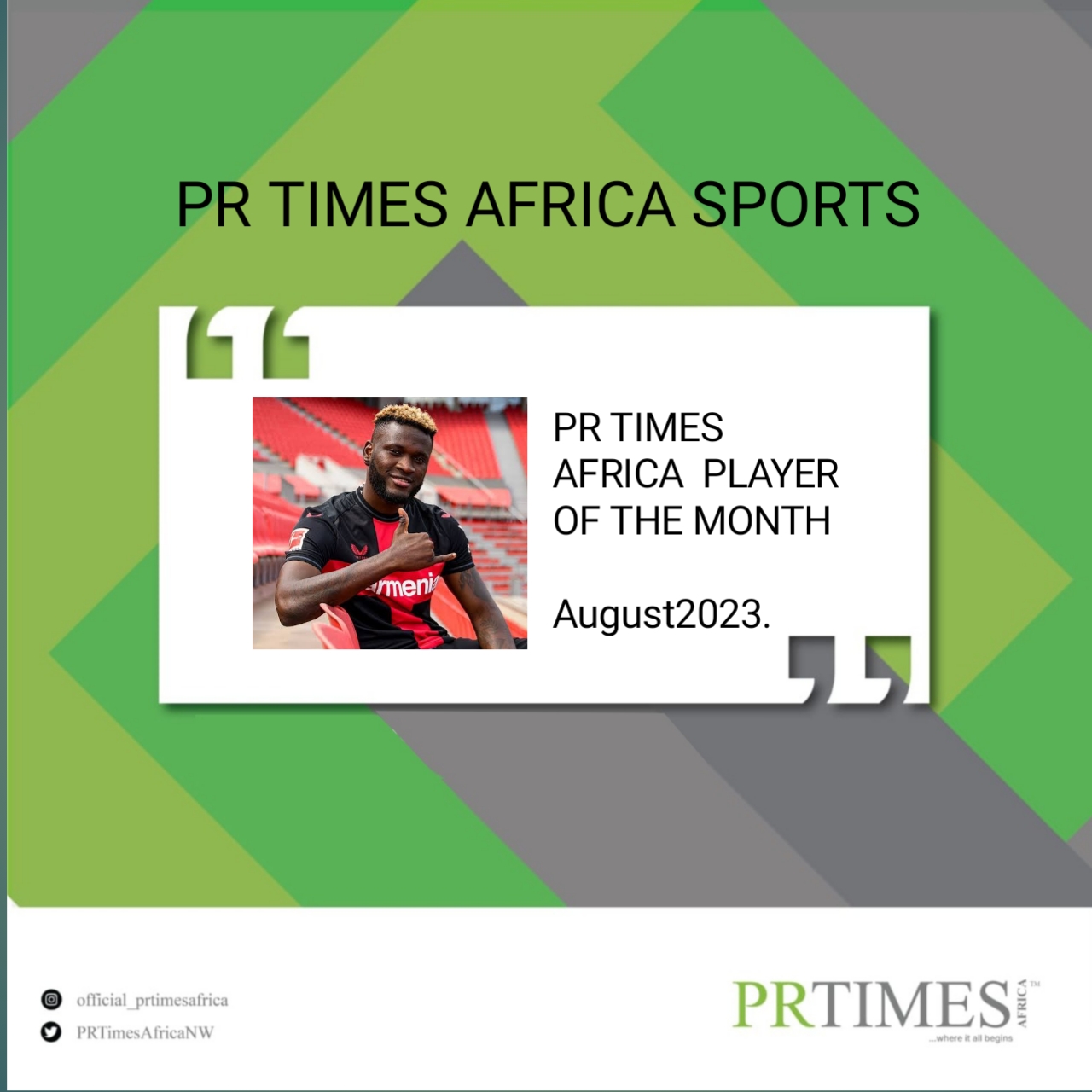 Victor Boniface Is PRtimes African player of the month , August2023